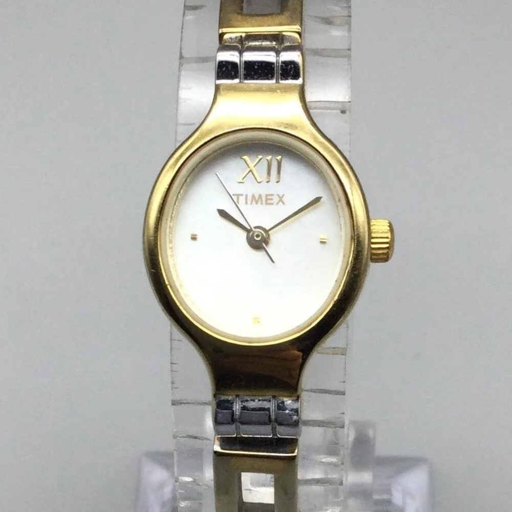Timex Women Watch 18mm Gold Silver Two Tone Stainless Bracelet New Battery 6.25